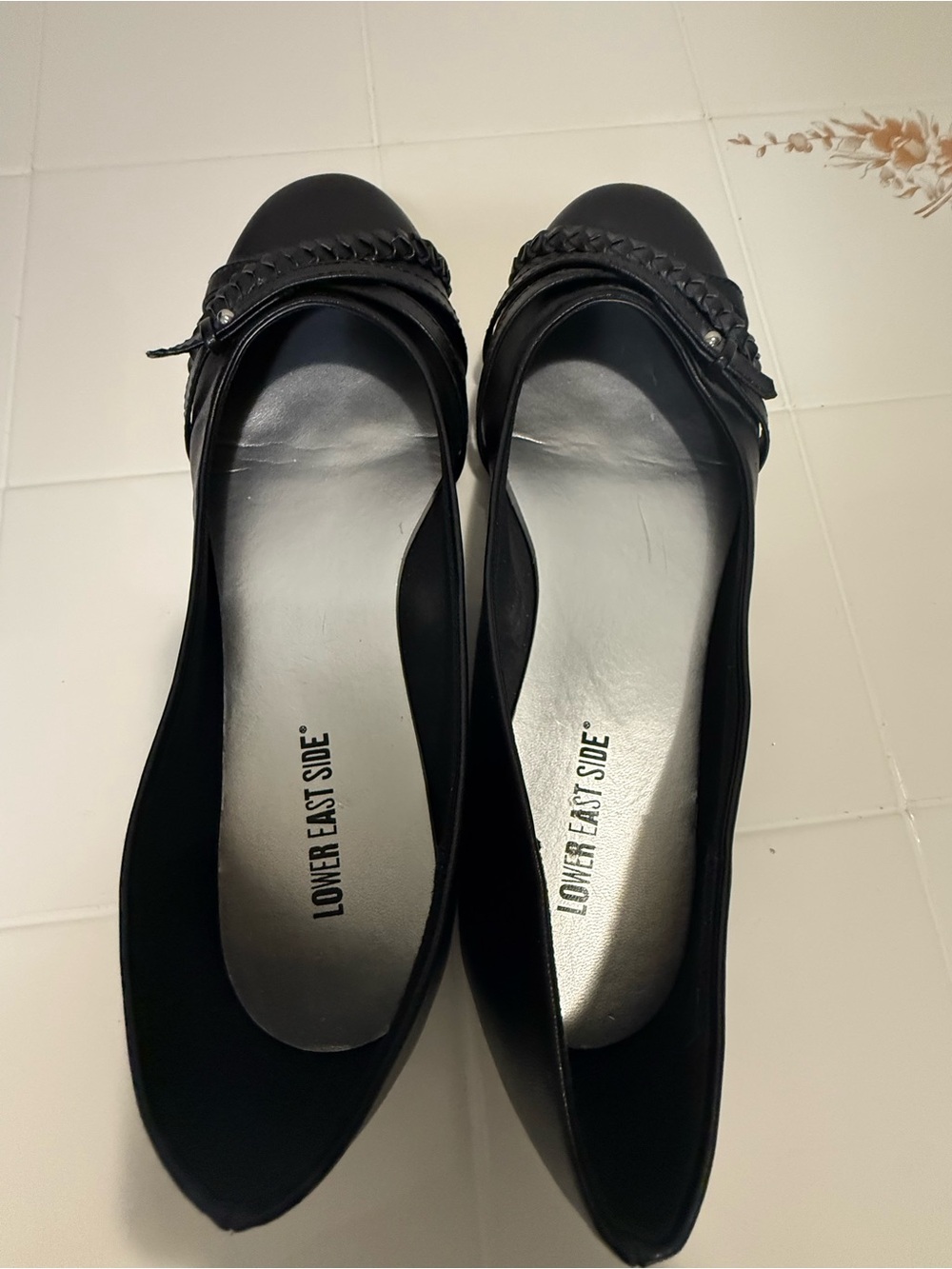 LOWER EAST SIDE Black Braided Cap-Toe Flats
